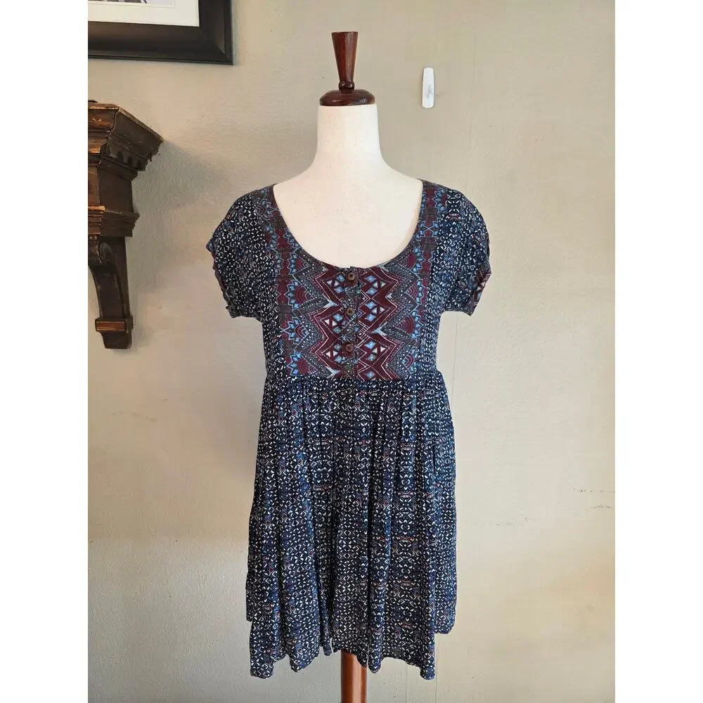 Free People Sundown Babydoll Mini Dress SZ XS Cutout Bohemian Pockets - Picture 2 of 9